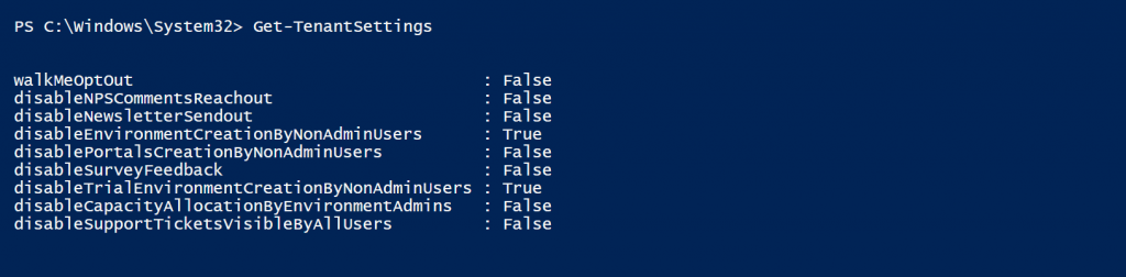 Resultat de Get-TenantSettings