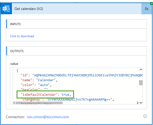 JSON retourné par l'action GetCalendarV2