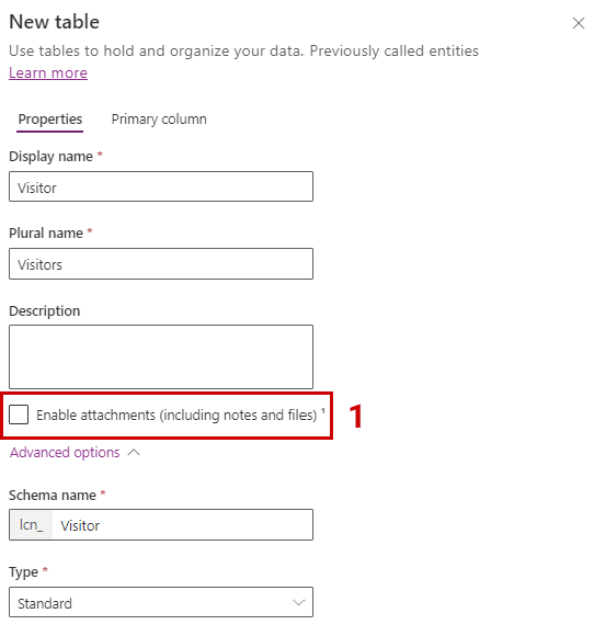 Configuration de table Dataverse