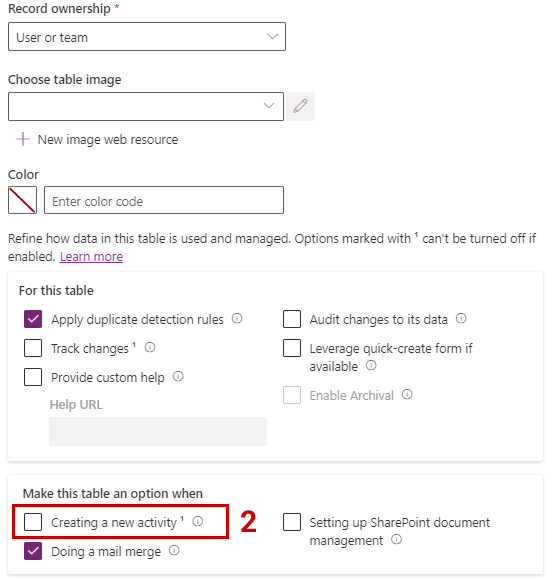 Configuration de table Dataverse