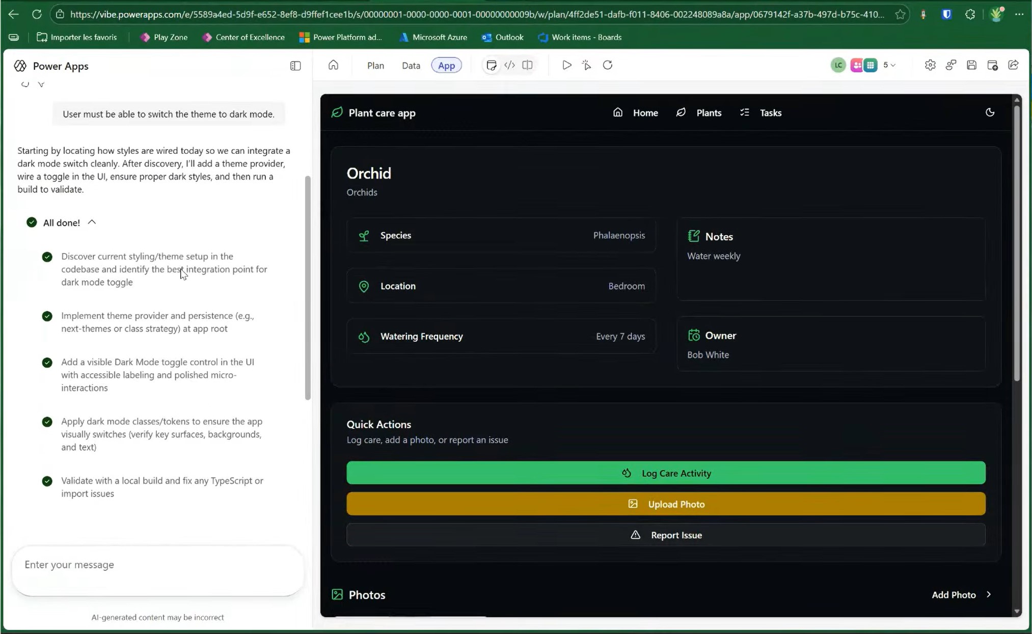 Le dark mode ajouté via un simple prompt
